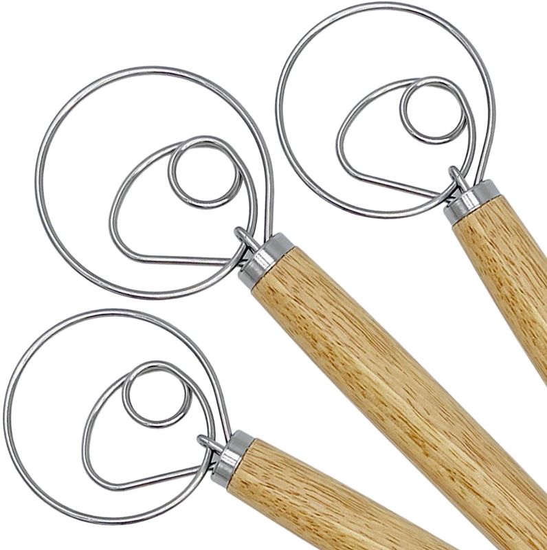 Photo 1 of 3 Pcs 13 Inch Danish Dough Whisk - Stainless Steel Dutch Whisk for Baking Cake, Dessert, Sourdough, Pizza, Pastry - Tool Alternative to a Blender, Mixer or Hook
