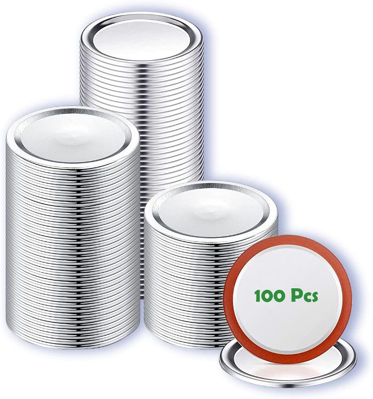 Photo 1 of 100-Count Canning Lids for Ball(Regular Mouth, 2.75 Inch/70 mm), Kerr Jars, Split-type Mason Jar Lids for kerr and Ball Canning Jars, Food Safe Material, Leak Proof
