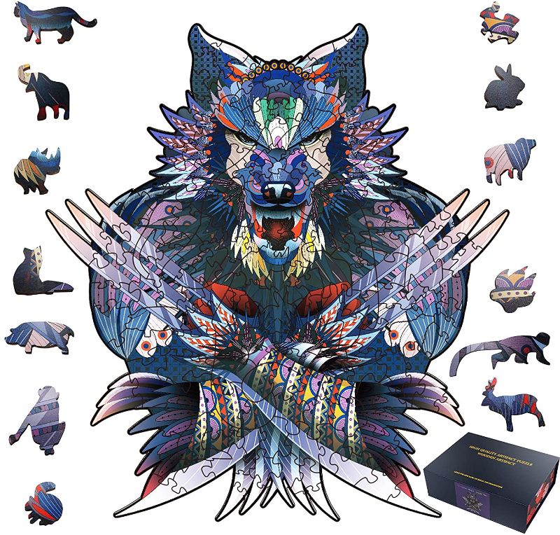 Photo 1 of Jigsaw Puzzles Wooden - Unique Wolf Shape Animal Puzzle for Kids, Best Gift for 6 7 8 9+ Children and Adults, 200Pcs Jigsaw Puzzles Game for Family Friend Time
