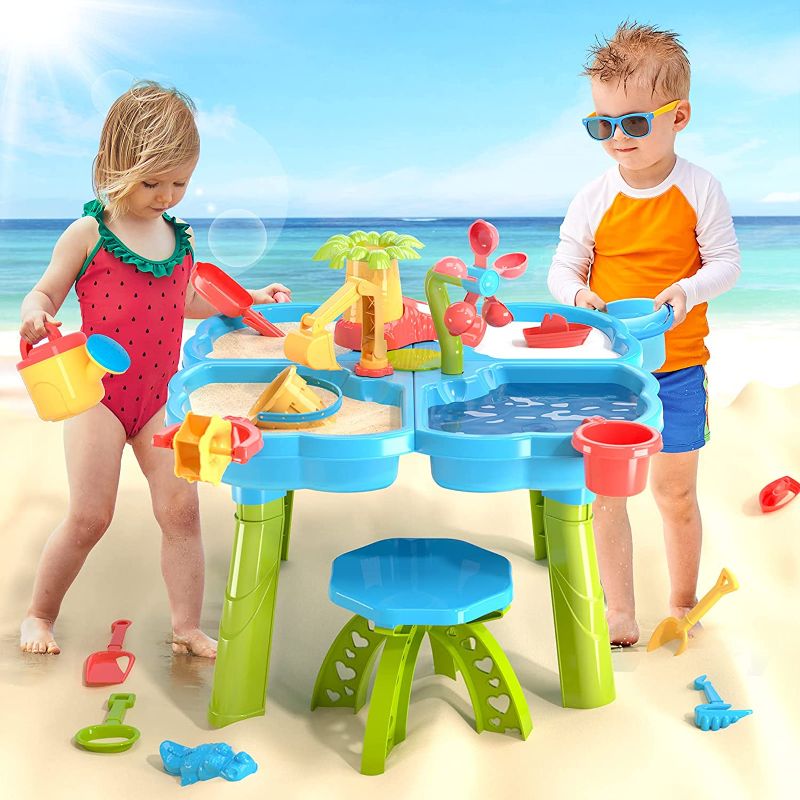 Photo 1 of Sand Water Table,4-in-1 Kids Play Sand Water Table for 32 Pcs Summer Beach Toys for Outside & Outdoor Activity,Gifts for Toddlers Boys Girls Toys
 