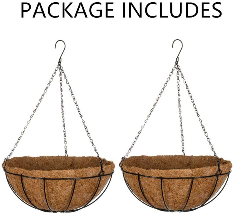 Photo 1 of  2 Pcs Hanging Plant Basket 14inch Metal Hanging Planter with Coconut Liners for Planters with Chain, Wire Large Hanging Planters for Outdoor Plants for Garden Decor