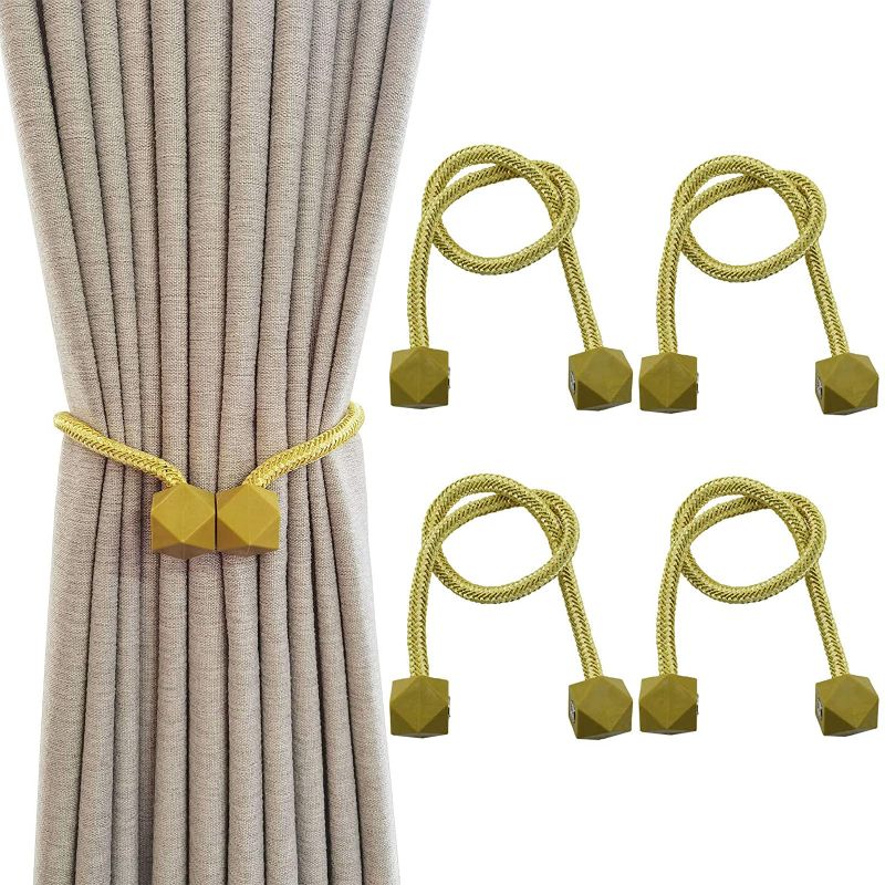 Photo 1 of ATUBACK Window Magnetic Curtain Tieback for Drapes Woven Rope Holdbacks for Home Office Hotel (4-Pack, Gold)
