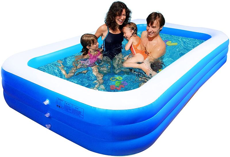 Photo 1 of Blow Up Inflatable Kiddie Pool, 118" X 72" X 22" Family Full-Size Rectangular Swimming Big Pools For Adults Kids Outdoor, Backyard, Garden, Water Party Above Ground
