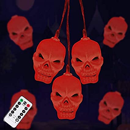 Photo 1 of Halloween Skeleton Skull String Lights, Halloween Decoration Spooky Lights with 30 LEDs?Waterproof 8 Modes Twinkle Lights?Halloween Indoor/Outdoor Party, Yard, Haunted House Decorations?Red?
