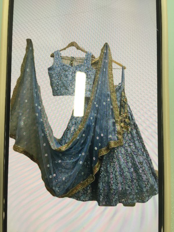 Photo 1 of REKHA SEMI - STITCHED EMBROIDERED LEHENGA CHOI PARTY WEAR SKY BLUE