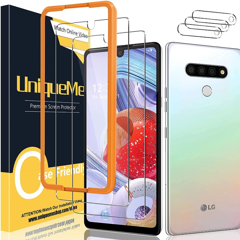 Photo 1 of 3 pack - [2+3 Pack] UniqueMe Camera Lens Protector and Screen Protector for LG Stylo 6 Tempered Glass [Easy Installation Frame] HD Clear [Anti-Scratch]
