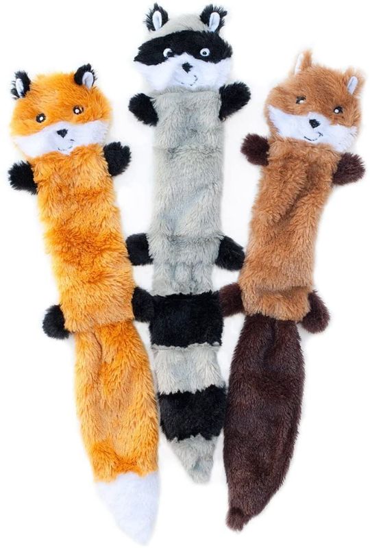 Photo 1 of ZippyPaws - Skinny Peltz No Stuffing Squeaky Plush Dog Toy, Fox, Raccoon, and Squirrel - Large
