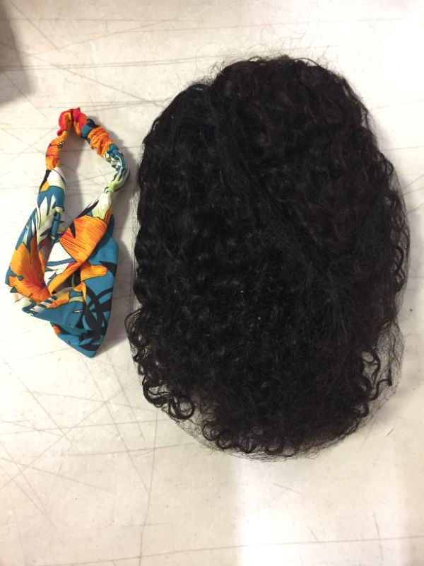 Photo 2 of 9A Brazilian Virgin Hair Water Wave Headband Human Hair Wigs Hair Band Wig for Black women Glueless Human Hair Easy Wear Wigs Unprocessed None Lace Front Wigs150% Density Natural Color 14 Inch
