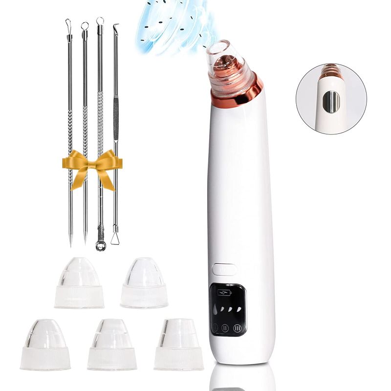 Photo 1 of Blackhead Remover Pore Vacuum, Electric Facial Blackhead Remover Vacuum Cleaner with Hot Compress Function USB Rechargeable with 4 Acne Removal Tool & 5 Suction Probes
