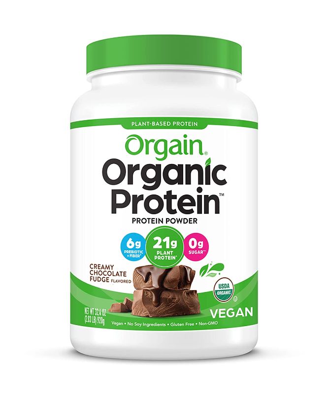 Photo 1 of Orgain Organic Plant Based Protein Powder,Creamy Chocolate Fudge - 21g of Protein,Vegan,Low Net Carbs,Non Dairy,Gluten Free,No Sugar Added,Soy Free,Kosher,Non-GMO, 2.03 Lb (Packaging May Vary)
best by 8 -24- 22