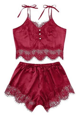 Photo 1 of DIDK Women's Lace Trim Bralette Shorts Pajama Set Lingerie Nightwear XL Burgundy 