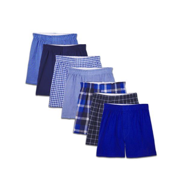 Photo 1 of Fruit of the Loom Boys Underwear, Tartan Plaid Boxers, 7 Pack Medium 10-12 Blue