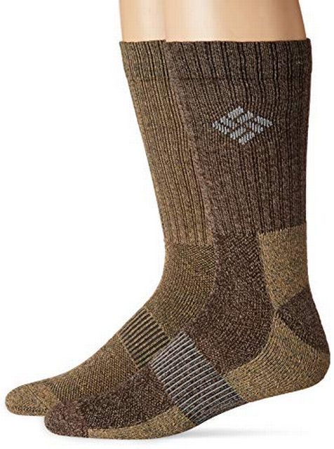 Photo 1 of Columbia Men's 4 Pack Mid-Calf Moisture Control Ribbed Crew Socks, Brown/Khaki Marl, 6-12
