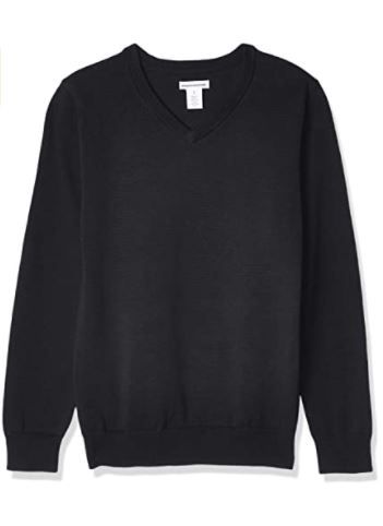 Photo 1 of Amazon Essentials Boys' Uniform Cotton V-Neck Sweater Black XS