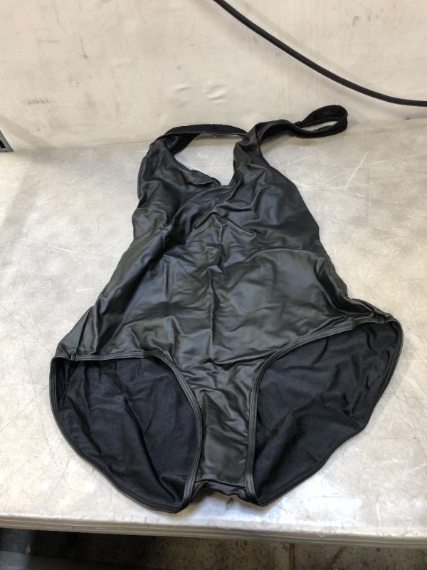 Photo 1 of BLACK LEATHER 1 PIECE SWIMSUIT SIZE LARGE 