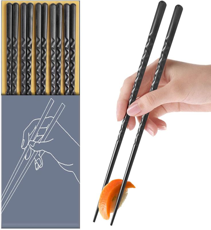 Photo 1 of 2 pack - BLESWIN 5 Pairs Fiberglass Chopsticks, Reusable Chop Sticks Dishwasher Safe Japanese Chinese Style, Chopsticks Set 9.5 Inches Anti-Slip Textured Tip with Box, Easy Grip for Sushi Noodles Ramen Salad
