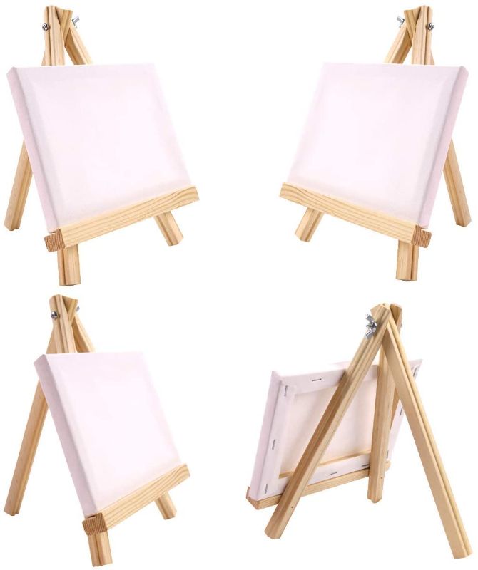 Photo 1 of 4Pcs Wooden Easel, 9" Easel Stand,Easel for Painting canvases,Foldable A Frame Wood Easel Adjustable Table Easel for Kids,Oil Water Painting, Table Top Arts and Crafts,Students Classroom Etc.