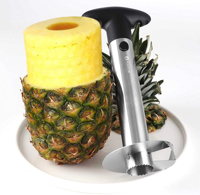 Photo 1 of  Food Grade Stainless Steel Pineapple Peeler Corer and Slicer Tools,Fruit Easy Cutter with Sharp Blade,Fast Core Removal & Slicing,Silver
