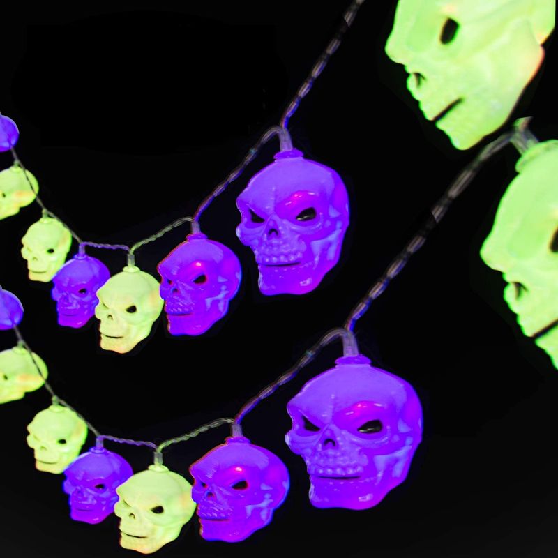 Photo 1 of  Skull Halloween String Lights, 10ft 15LEDs Twinkle Lights Battery Operated Halloween String Light for Halloween Decorations Outdoor Indoor