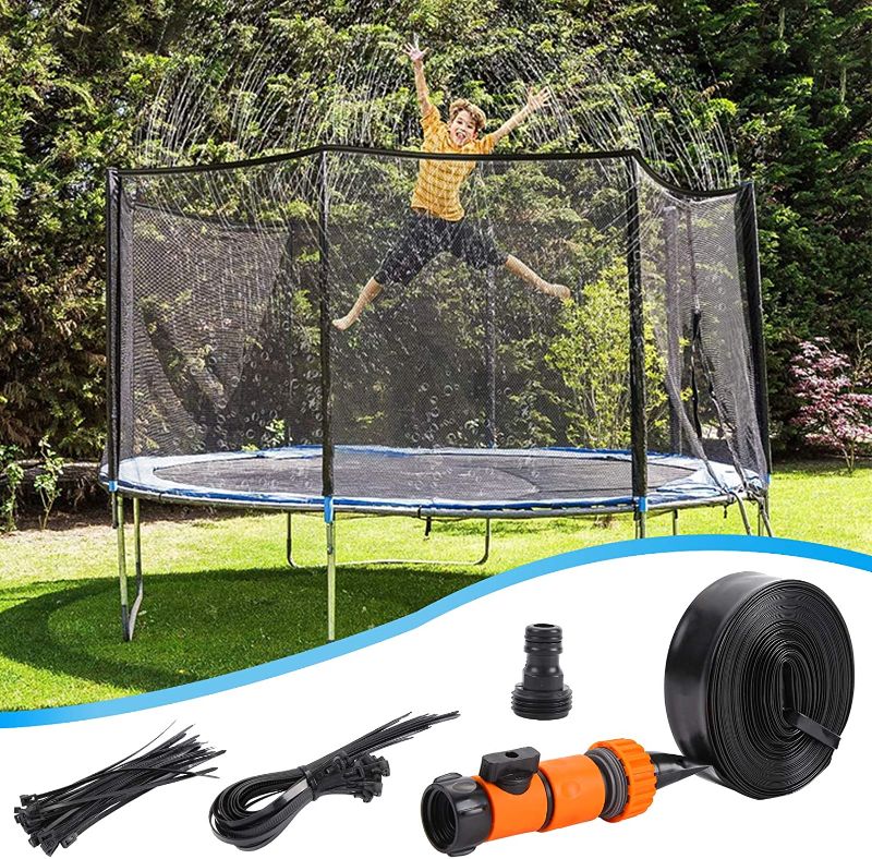 Photo 1 of  49.2Ft Trampoline Sprinkler Outdoor Trampoline Spray Water Park Sprinkler for Kids Boys Girls.Backyard Play Fun Summer Toys Trampoline Accessories
