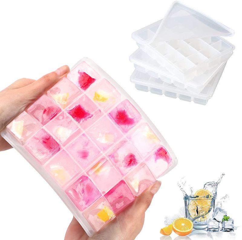 Photo 1 of  3 Pack Ice Cube Tray, 60-Cube Silicone Ice Cube Molds with No-Spill Lids, Easy Release, Reusable, Flexible, for Chilled Drinks, Baby food, Whiskey, Cocktails and Chocolate (Transparent)