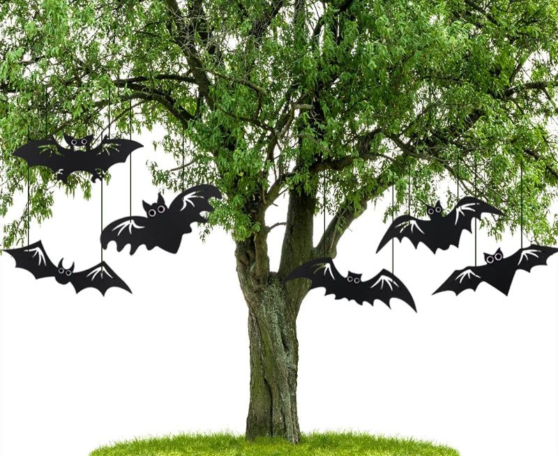 Photo 1 of  6 Pack Big Halloween Hanging Bats with Plastic Yard Signs Material for Outdoor Halloween Decorations Indoor Halloween Decor