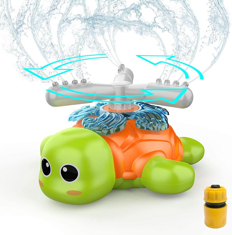 Photo 1 of FOSUBOO Outdoor Sprinkler Toys for Kids, Water Sprinkler for Toddler, Water Toy Spinning Sprinkler for Garden Yard Law, Water Spray, Summer Toys for 3 4 5 6 7 Year Old Kids
