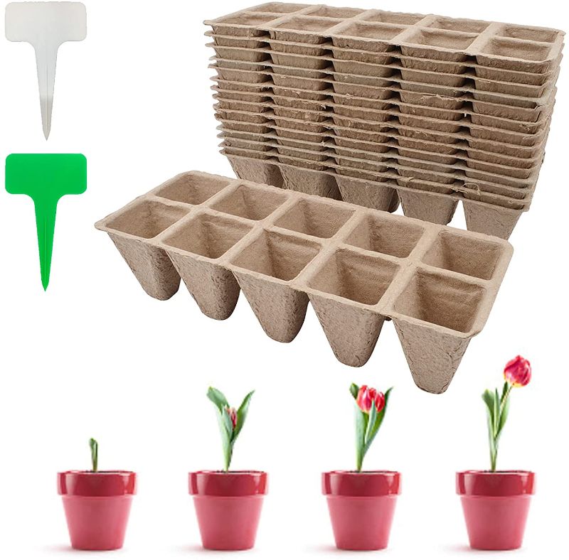 Photo 1 of 75 Pieces Set Seed Starter Tray, Seeding Starter Pods Kit with Thicken Gardening Labels, DIY Home Gardening Seedling Trays and Plant Labels for Flowers, Fruit, Vegetables
