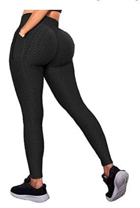 Photo 1 of Msicyness Tiktok Leggings Women's High Waist Yoga Pants Butt Lift Tummy Control Leggings Textured Scrunch Booty Tights Black Medium With Pockets