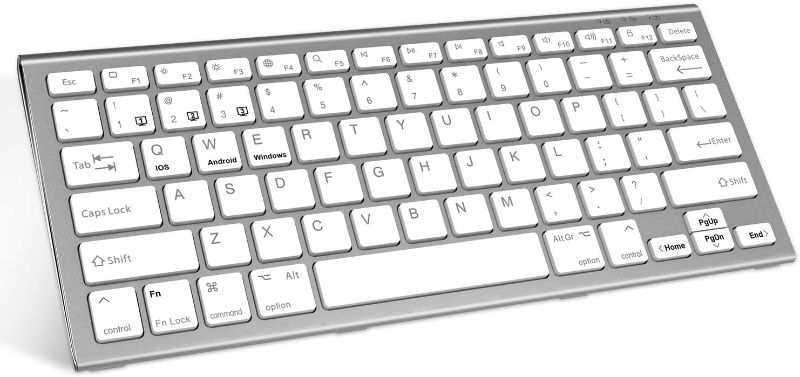 Photo 1 of FENIFOX Wireless Keyboard,Bluetooth Keyboard Rechargeable Three System Switching Small Wireless for Android Windows iOS MacOS iPad, iPhone Tablet Laptop (Silver White)
