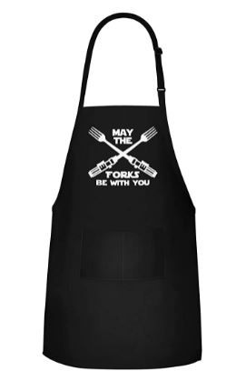 Photo 1 of Funny Apron, May The Forks Be With You - Novelty Funny Cooking Apron for Movie Fans - Extra Large 1 Size Fits All - Poly/Cotton Apron with 2 Pockets - Star Gift for Cook, Husband,
