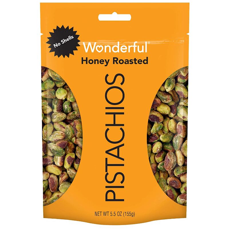 Photo 1 of 2 pack -Wonderful Pistachios, No Shells, Honey Roasted, 5.5 Ounce Resealable Pouch - best by jan - 26 -22 

