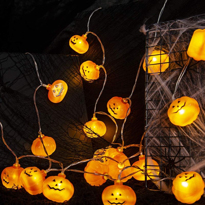 Photo 1 of  Halloween Lights for Indoor Outdoor, Orange Pumpkin Light with 20 LED Battery Operated String Lights for Halloween Decorations, Party Supplies, Home Decor, Room