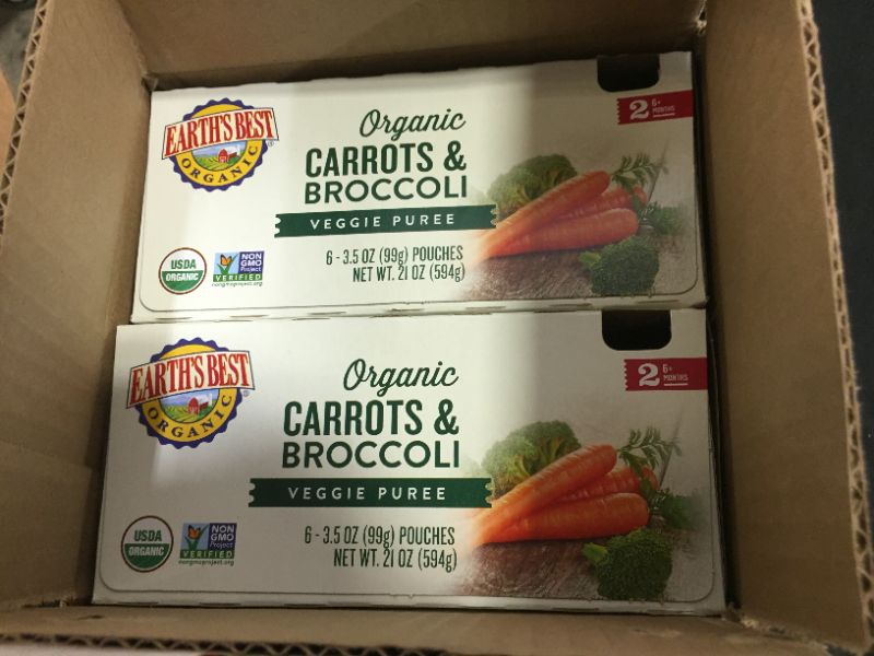 Photo 2 of 2, (6 pack) earth's best organic stage 2, carrots & broccoli veggie puree baby food, 3.5 oz pouch EXPIRES 3/31/2021