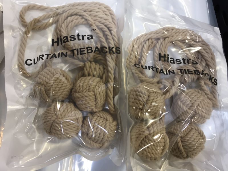 Photo 1 of  2 Curtain Tiebacks, Curtains Ties Natural Cotton Rope for Drapes, Beige Retro Decorative Curtain Tie Backs Rustic Holders, Handmade Drapery Holdbacks for Sheer and Blackout Curtain 2 PACKS OF 2=4 TIEBACKS TOTAL SOLD AS IS