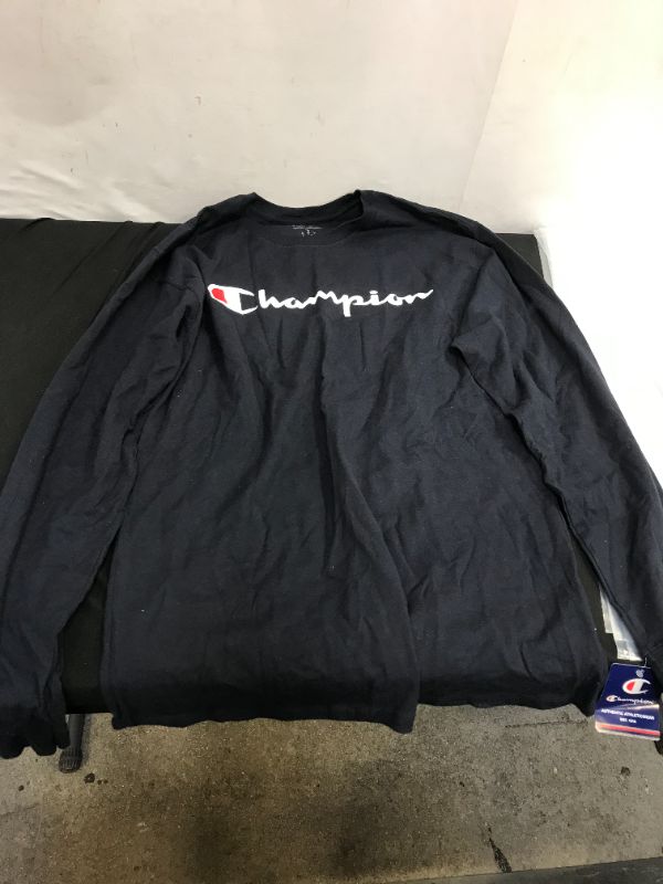 Photo 2 of Champion Men's Classic Long Sleeve Tee, Screen Print Script SIZE MEDIUM
