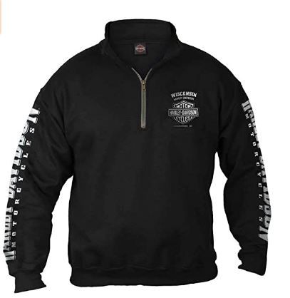 Photo 1 of Harley-Davidson Men's Lightning Crest 1/4 Zip Cadet Pullover Sweatshirt, Black SIZE X-LARGE
