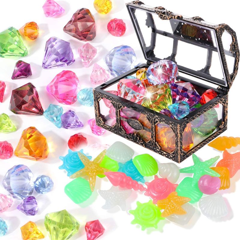 Photo 1 of G.C Dive Gem Pool Toys Treasure Chest Colorful Sinking Gem Pirate Diving Toys Set Summer Underwater Swimming Toy Set Games for Kids (Random Color)
