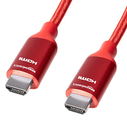 Photo 1 of Amazon Basics 10.2 Gbps High-Speed 4K HDMI Cable with Braided Cord, 10-Foot, Red-SET OF 2