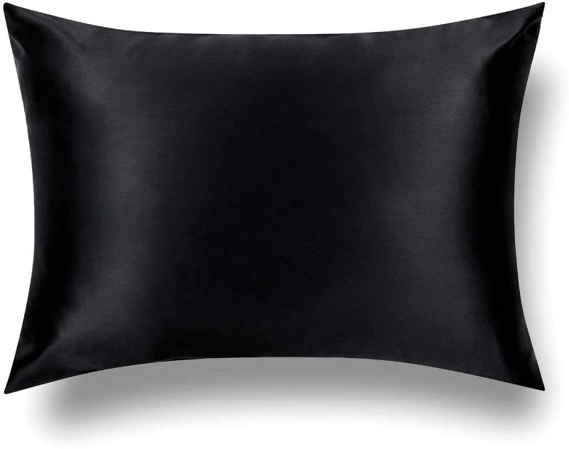 Photo 1 of Aotenl 100% Mulberry Silk Pillowcase for Hair and Skin, Standard Silk Pillowcase with Zipper, Both Sides 16 Momme Silk, 1 Piece-Color: black