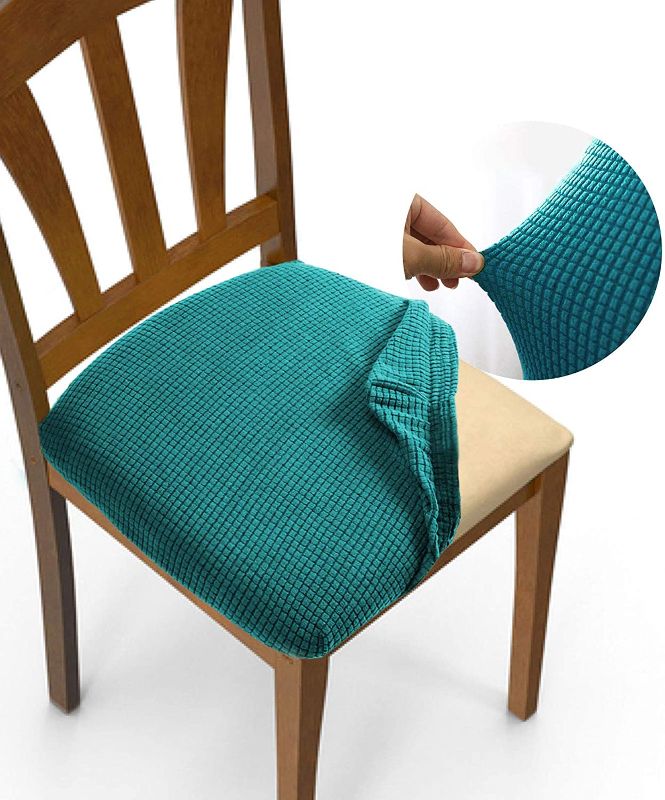Photo 1 of 2 pk Gelozed Stretch Spandex Jacquard Dining Room Chair Seat Covers, Removable Washable Anti-Dust Dinning Upholstered Chair Seat Cushion Slipcovers (Denim Blue, 2)
