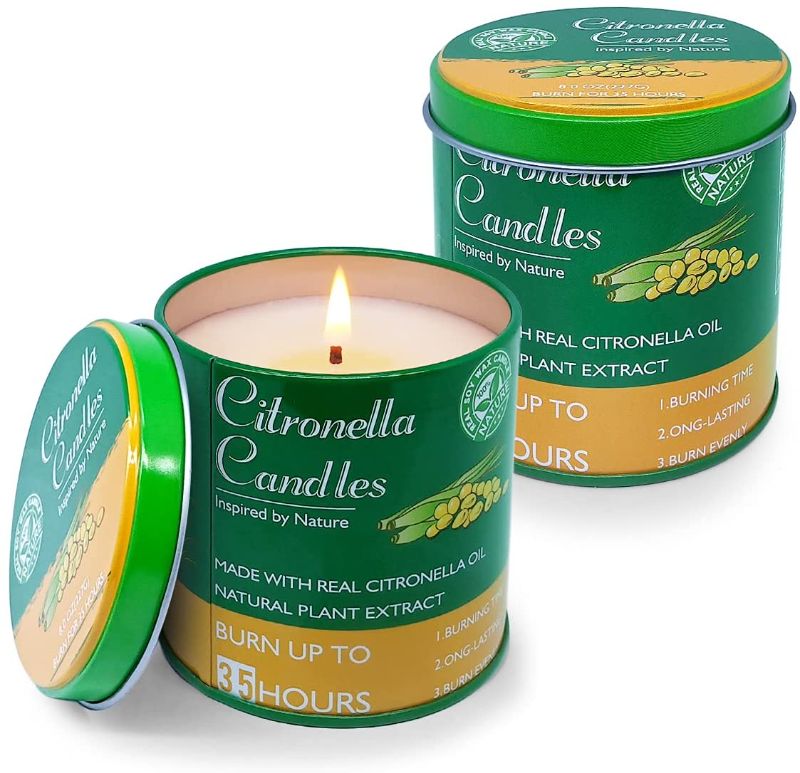 Photo 1 of 2 pk 2 Packs Citronella Candles Outdoor Indoor for Summer, YOSICIL 8.0 OZ Green Portable Travel Tin Candles with Lemongrass Essential Oil, Soy Wax Fly Candles for Home Patio Garden Camping
