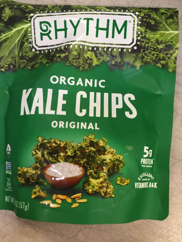 Photo 2 of 2 pk Rhythm Superfoods Kale Chips, Original, Organic and Non-GMO, 2.0 Oz, Vegan/Gluten-Free Superfood Snacks (164846) bb oct 27 2021 

