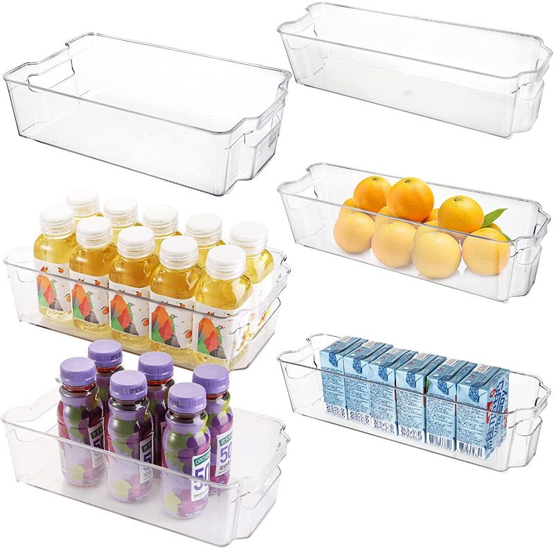 Photo 1 of yarlung 6 Pack Refrigerator Organizer Storage Bins with Handles, Kitchen Drawers Clear Plastic Fridge Organizer for Fruit, Vegetable, Beverage, Can Food, Wide & Narrow, 2 Sizes
