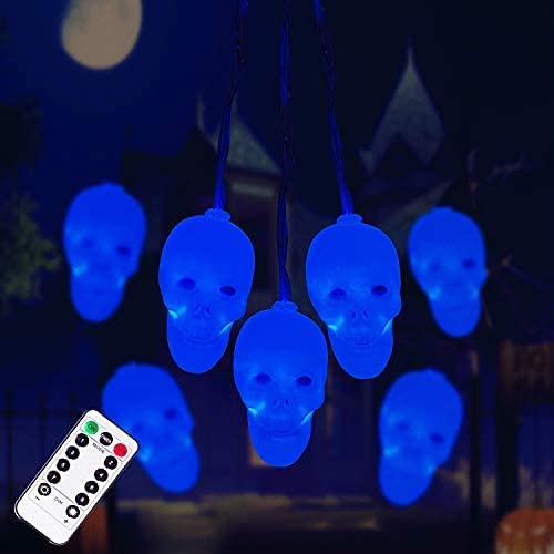 Photo 1 of 2 PACK Halloween Skeleton Skull String Lights, Halloween Lights Spooky with 30LEDS?Waterproof 8 Modes Twinkle Lights?Skeleton Lights Battery Operated for Party, Yard, Haunted House Decorations (Blue)
