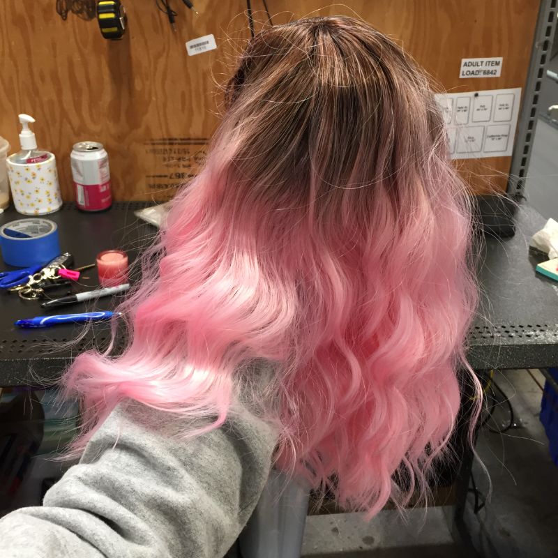 Photo 3 of  Colorful Wigs Pastel Wavy Pink Wig 14 inch Soulder Length Short Bob Wig Heat Resistant Synthetic Cosplay Wig for Women 180 Denisty.