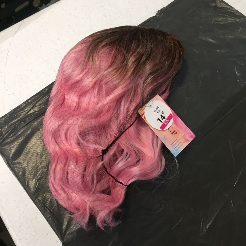 Photo 1 of 14" pink wig 100 percent real human hair