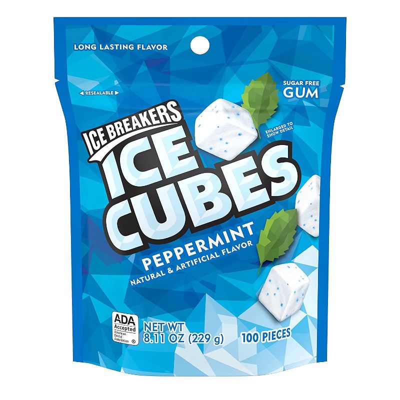 Photo 1 of ICE BREAKERS ICE CUBES Peppermint Sugar Free Chewing Gum, Holiday, 8.11 oz Pouch (100 Pieces)