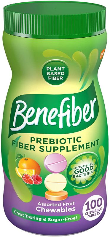 Photo 1 of Benefiber Digestive Health Chewable Prebiotic Fiber Supplement Tablets, Assorted Fruit Chewable Fiber Tablets, 100 Count  exp date 02-2024