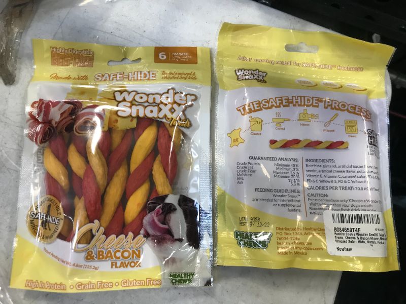 Photo 2 of exp 12-2022--2 pack Wonder SnaXX Cheese & Bacon, Twists, Dog Chews Made from Whipped Rawhide, /Med, 6 Twists
